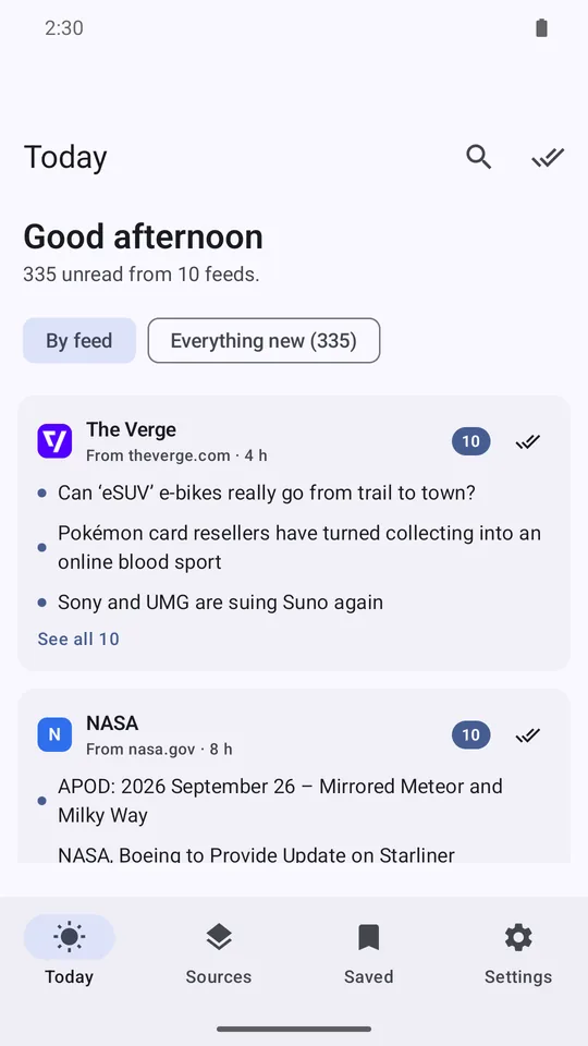 Screenshot: Today