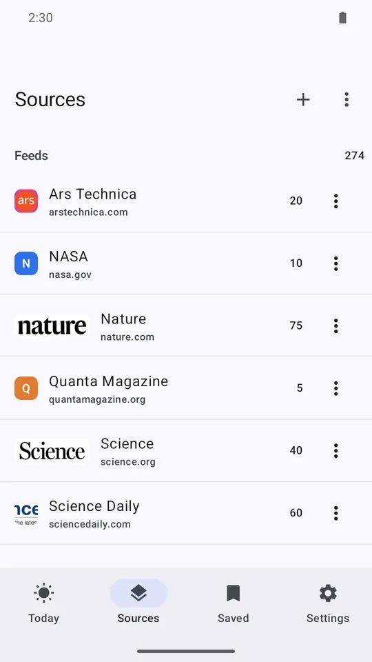 Screenshot: Sources with logos